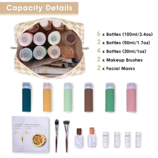 Narwey Checkered Makeup Bag Travel Cosmetic Bag image {2}