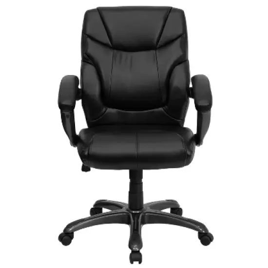Emma and Oliver Mid-Back Black LeatherSoft Overstuffed Task Ergonomic Office Chair with Arms image {3}