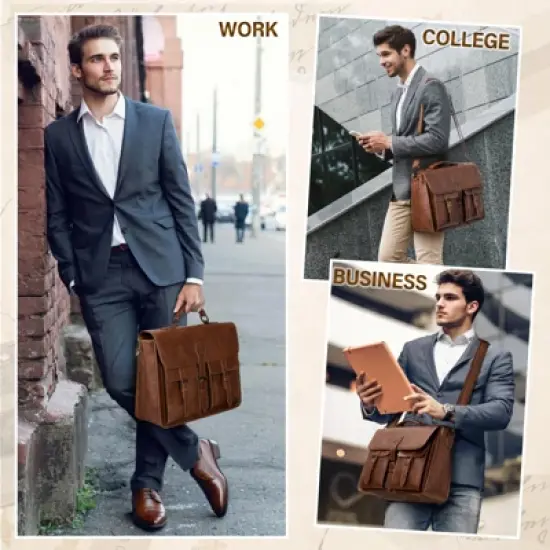Messenger Bag for Men 15.6 Inch Leather Vintage Laptop Briefcase image {5}