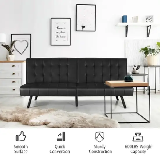 Costway Futon Sofa Bed PU Leather Convertible Folding Couch Sleeper Lounge White/Black/Grey image {5}