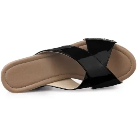 Perphy Women's Patent Platform Crisscross Strap Chunky Heels Sandals image {3}