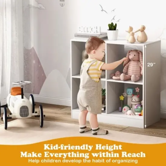 Costway Kids Toy Storage Organizer 4-Cube Wooden Display Bookcase with Anti-toppling Device image {3}