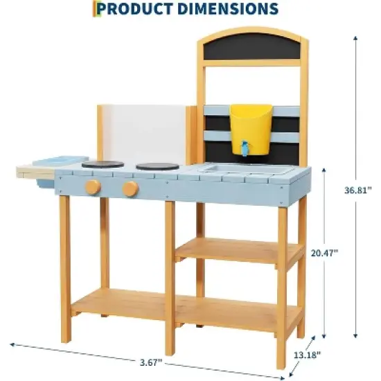 Mud Kitchen for Kids Outdoor - Cooking Set with Sink & Faucet, 7-Piece Stainless Steel Utensils, Chalkboard - Montessori Sensory Toys for Ages 3+ image {2}