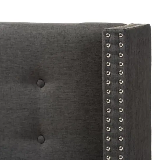 Queen Ginaro Modern and Contemporary Fabric Button Tufted Nail Head Winged Headboard Dark Gray - Baxton Studio image {2}