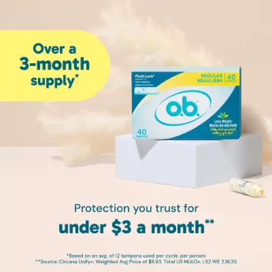 o.b. Applicator-Free Digital Tampons - Multipack (18 Regular/12 Super/10 Super Plus Absorbency) - Unscented - 40ct image {11}