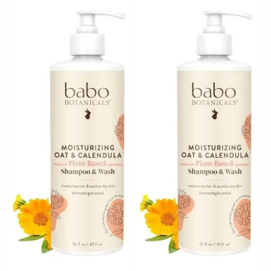 Babo Botanicals Moisturizing Oat & Calendula Shampoo& Wash | For Dry or Sensitive Skin - For all ages - Lightly Scented - Vegan - 16 oz (PACK OF 2) image {2}