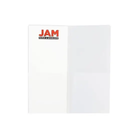 JAM Paper Heavy Duty Plastic Two-Pocket Mini Folders 4 1/4 x 9 1/8 Clear 96450D image {1}
