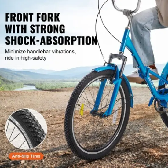 VEVOR Folding Adult Tricycle, 26-Inch Adult Folding Trikes, Carbon Steel 3 Wheel Cruiser Bike with Large Basket & Adjustable Seat image {5}