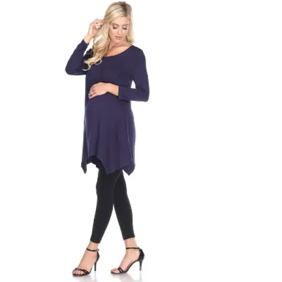 Maternity 3/4 Sleeve Kayla Tunic with Pockets - White Mark image {4}