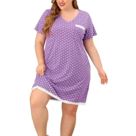 Agnes Orinda Womens Plus Size V Neck Polka Dots Short Sleeve Sleepwear Pajamas Nightgown image {17}