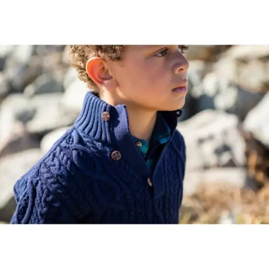 Hope & Henry Boys' Mock Neck Cable Sweater with Buttons, Kids image {3}