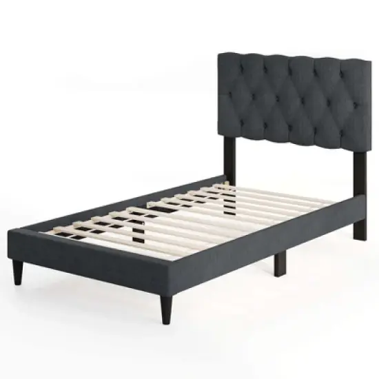 Costway Twin/Full/Queen Size Bed Frame with Button-Tufted Headboard & Wooden Slats Easy Assembly image {1}