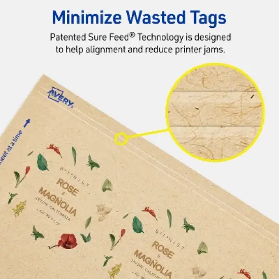 Avery Printable Round Scalloped Tags with Sure Feed Technology, 2-1/2" Diameter, Kraft Brown Cardstock, Print-to-the-Edge, Laser/Inkjet, 90 Total image {3}