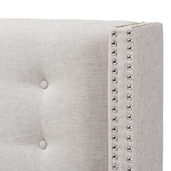 Queen Ginaro Modern and Contemporary Fabric Button Tufted Nail Head Winged Headboard Gray - Baxton Studio image {2}