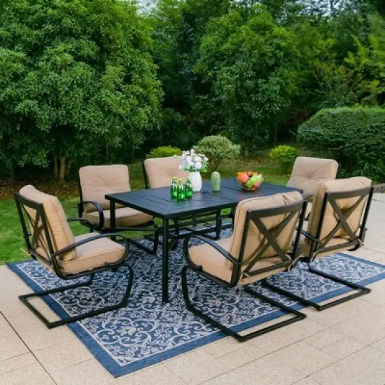 Captiva Designs 7pc Outdoor Dining Set with C-Spring Motion Chairs & Metal Table with Umbrella Hole image {15}