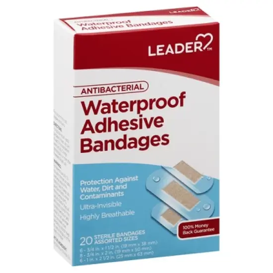 Leader Antibacterial Waterproof Assorted Sizes Adhesive Bandages 20 ea image {7}