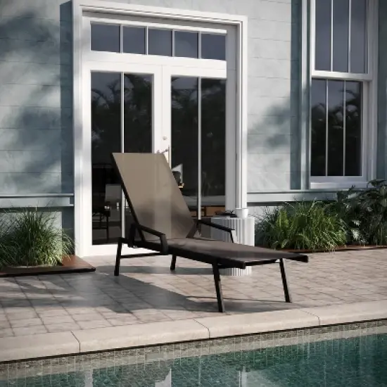 Emma and Oliver Textilene Adjustable 5 Position Patio Chaise Lounge with Armrests and Metal Frame image {1}