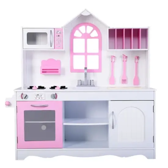 Costway Kids Wood Kitchen Toy Cooking Pretend Play Set Toddler Wooden Playset image {1}
