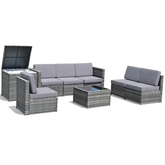 Tangkula Set of 8 Gray Rattan Wicker Sofa & Table Outdoor Cushioned Sectional Patio Furniture image {10}