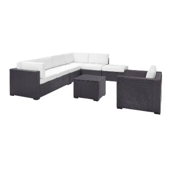 Biscayne 6pc Outdoor Wicker Sectional Set - White -  Crosley image {2}