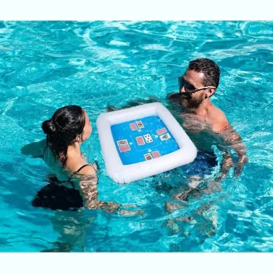 Zone Tech Inflatable Game Table with Waterproof Playing Cards - Floating Table for Pool for Adults, Family, Party, Beach Game Station Set Blue/White image {7}