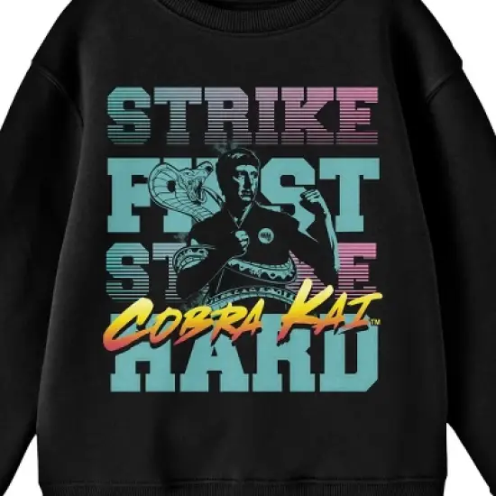 Cobra Kai Strike First Strike Hard Crew Neck Long Sleeve Black Youth Tee image {1}