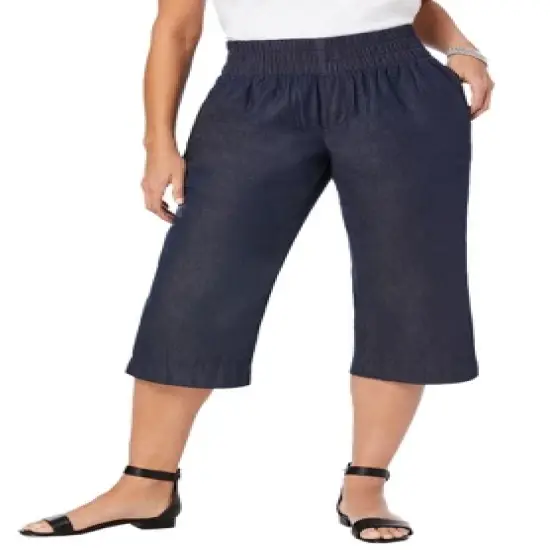Jessica London Women&rsquo;s Plus Size Wide-Leg Crop Chambray Pants image {4}
