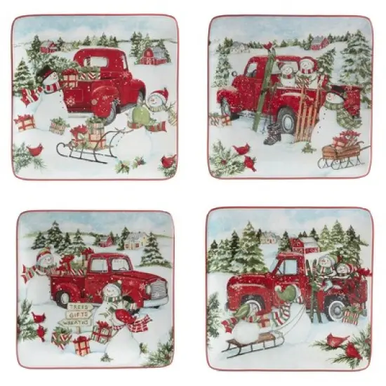 16pc Red Truck Snowman Dinnerware Set - Certified International image {2}