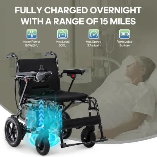 COWLOWN Black Lightweight Foldable Wheelchair for Adults & Seniors, USA-Made Mobility Chair image {7}