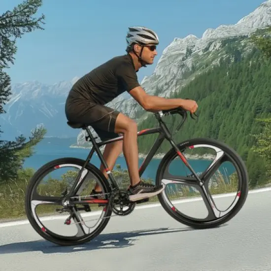 VEVOR Road Bike, 700C Wheels Racing Bike, SHIMANO 14 Speeds Drivetrain City Commuter Road Bicycle with Aluminum Alloy Frame, Drop Bar, Black image {1}