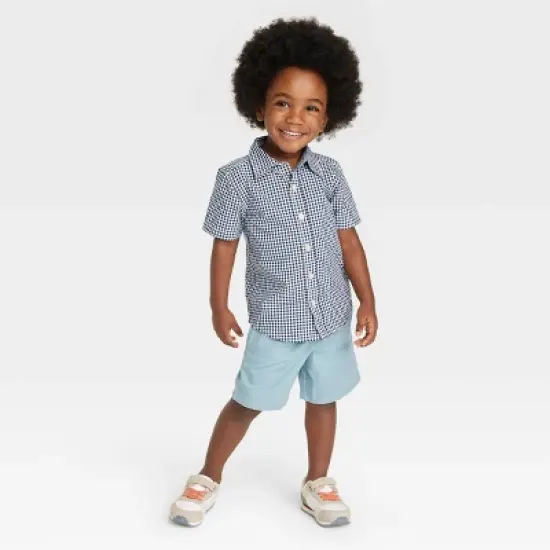 OshKosh B'gosh Toddler Boys' Plaid Checkered Woven Short Sleeve Shirt - Navy Blue image {2}