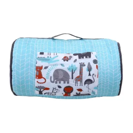 Bacati - Safari Jungle Animals Aqua Orange Gray Toddler Nap Mat image {1}