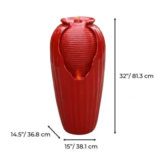 Teamson Home Indoor/Outdoor Contemporary Vase Water Fountain with LED Lights, Red image {3}