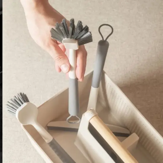 OU 8-Piece Home Cleaning Tools Set &ndash; Silicone Squeegee, Scrub Brushes, Refillable Spray Bottle, Organizer Caddy & More for Bathroom & Kitchen Cleaning image {8}