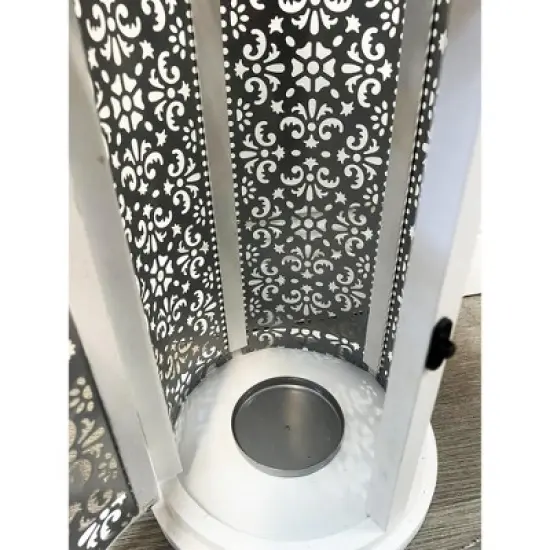 Essential Decor & Beyond 2pcs Set Black and White Wood and Metal Lanterns image {8}