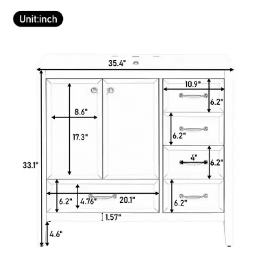 Christopher Knight Home Bathroom Vanity with Ceramic Sink, Bathroom Cabinet with Soft-Closing Door, Drawers of Different Sizes, Solid Wood Frame & Leg image {5}