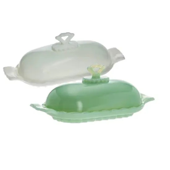 Mosser Glass Covered Butter Dish, 2 Piece Antique Vintage Style Opaque Glass Butter Keeper Plate image {2}