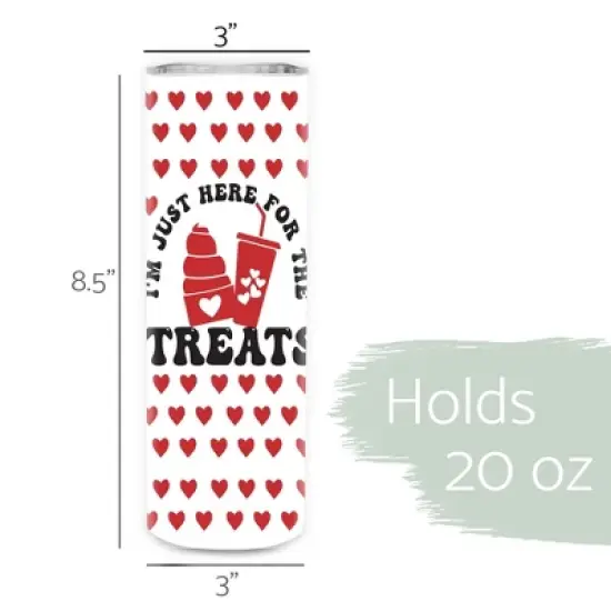 Elanze Designs I'm Just Here For The Treats Red Heart Pattern 20 ounce Stainless Steel Travel Tumbler with Lid For Your On The Go Beverages image {1}