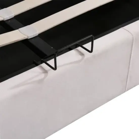 Upholstered Bed with LED light, Bluetooth Player and USB Charging, Hydraulic Storage Bed in Velvet Fabric-ModernLuxe image {11}