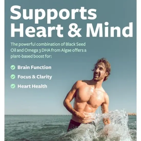 Black Seed Oil + DHA Liquid Capsules, Cold-Pressed Nigella Sativa with Omega 3 DHA for Full Body Wellness & Brain Support, Health's Harmony, 60ct image {3}