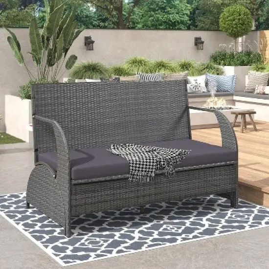 Angel Sar Outdoor Loveseat, 57.1" Patio Loveseat, Wicker Patio Furniture with Grey Cushion image {1}