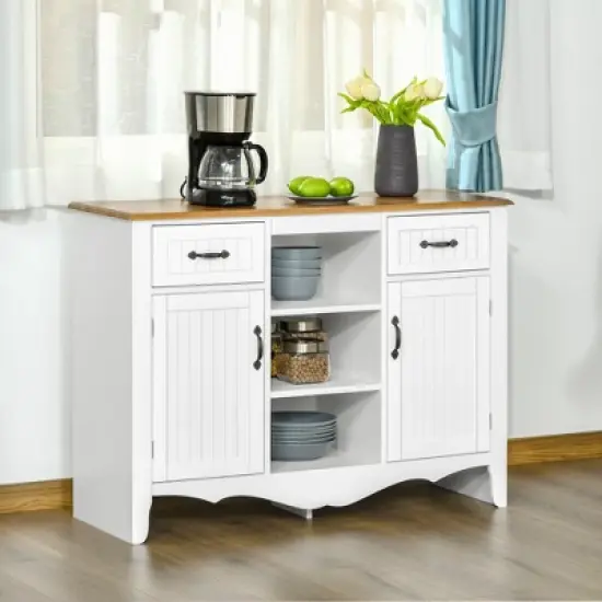 HOMCOM 42" Accent Sideboard, Serving Buffet Cabinet, Coffee Bar Cabinet with Storage Drawers and Adjustable Shelves for Living Room, or Kitchen, White image {1}