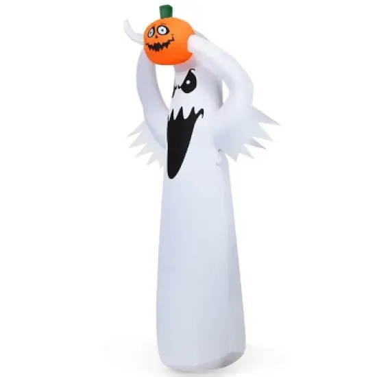 Tangkula Halloween Decoration 6FT Inflatable Blow Up Ghost With Pumpkin LED Lights Yard image {2}
