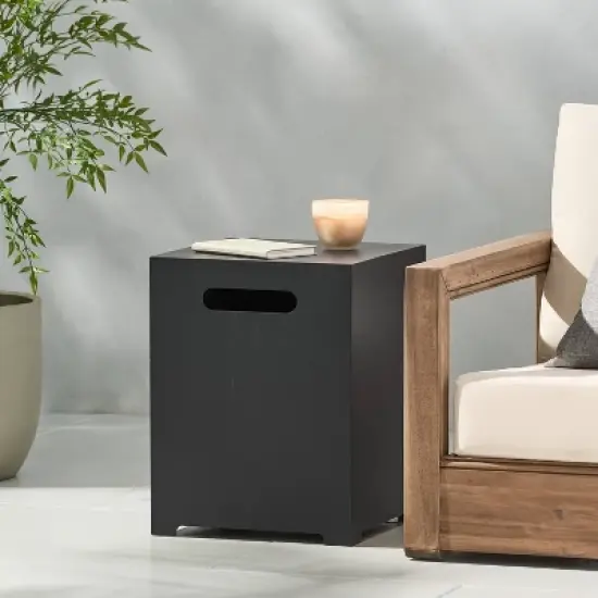 Wellington Outdoor Square Iron Tank Holder Side Table Dark Gray - Christopher Knight Home: Versatile Propane Storage, Rust-Resistant image {2}