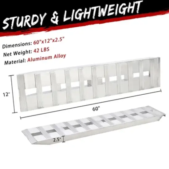 Aluminum Ramps, Heavy-Duty Ramps with Top Hook End, Universal Loading Ramp for Motorcycle, Tractor, ATV/UTV, Trucks, 2Pcs image {1}