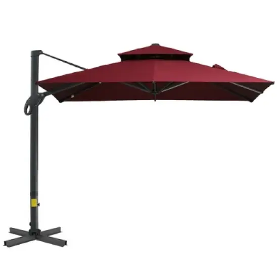 COWLOWN Red 10ft Offset Patio Umbrella with Cross Base, Cantilever Hanging Outdoor Umbrella, 360&iexcl;&atilde; Rotation & Adjustable Tilt for Garden, Poolside image {9}
