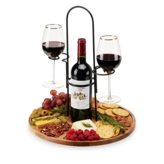 Twine Wine Flight & Cheese Caddy Wine Accessories & Cheese Board Accessories, Charcuterie Boards Accessories & Wine Decor Acacia Wood & Metal Set of 1 image {8}