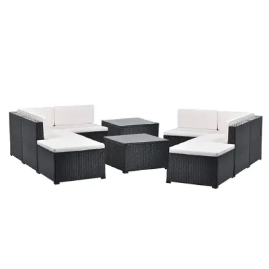 10pc Wicker Patio Sectional Seating Set with Cushion - Black/Beige - GODEER image {3}