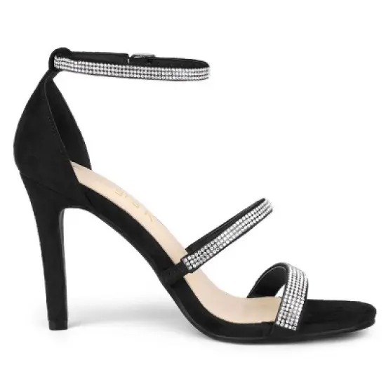 Allegra K Women's Strappy Rhinestone Heel Sandals image {6}