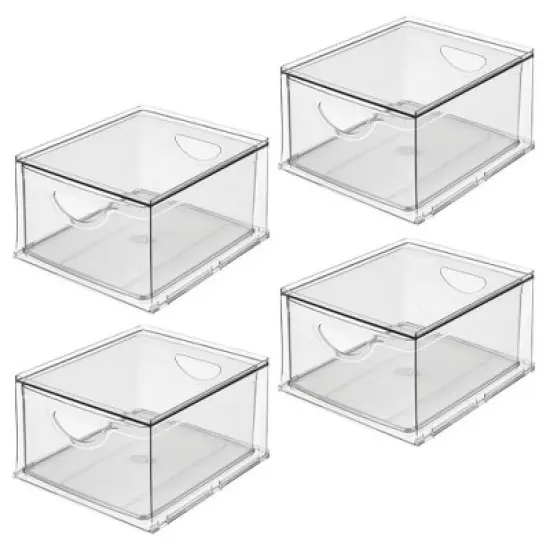 iDesign Stackable Storage Drawer for Pantry, Set of 4, Clear, Made in USA image {8}